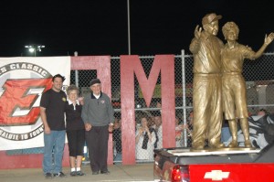 Tony Stewart honored Earl Baltes and wife, Berneice, with a life-sized bronze statue in 2008. The statue will forever greet fans as they enter Eldora Speedway.